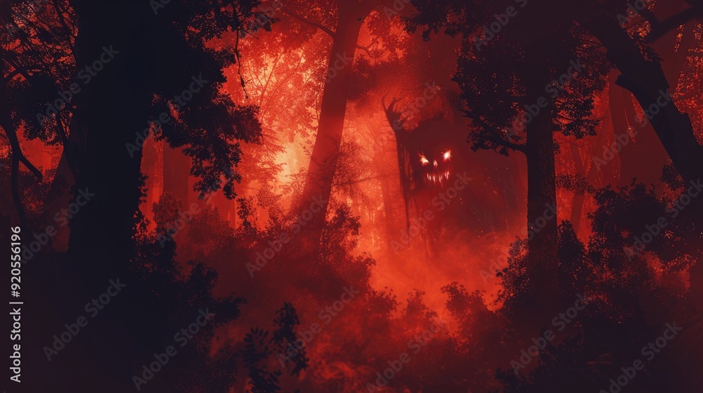 Obraz premium Bat devil in red fire forest