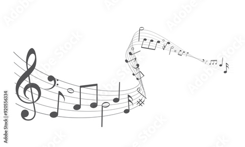 Musical notes. Treble clef on sheet music. Musical note icons.