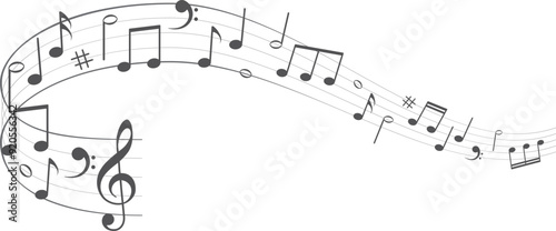 Musical notes. Treble clef on sheet music. Musical note icons.