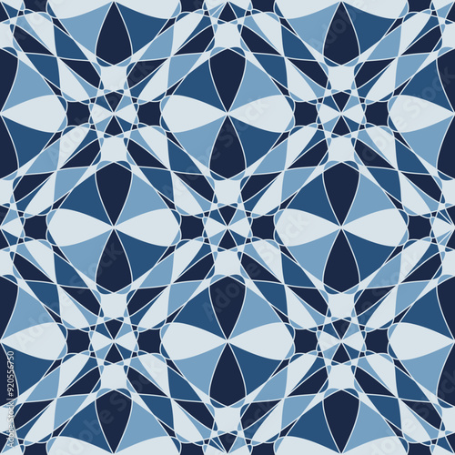 Indigo Kaleidoscope Floral Check Pattern