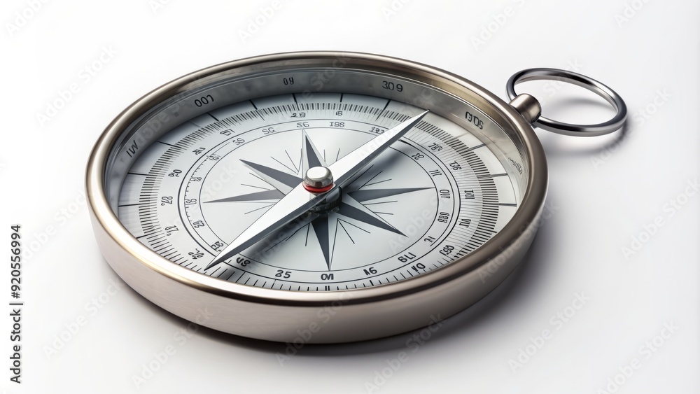 Clean and minimalist design featuring a precision compass with clear lines on a pure white background, perfect for navigation and travel related applications. Clean and minimalist design featuring a precision compass with clear lines on a pure white background, perfect for navigation and travel related applications.