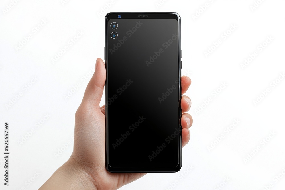 Blank Smartphone Mockup on Hand created with Generative AI Blank Smartphone Mockup on Hand created with Generative AI