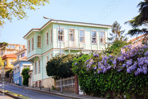 Photography Kuzguncuk old historical houses with flowers ,old historical town uskudar istanb