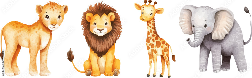 Set of cute watercolor baby animals on a white background
Set of cute watercolor baby animals on a white background