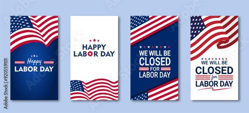 Happy Labor Day Set of 4 Social Media Story Banner Templates 