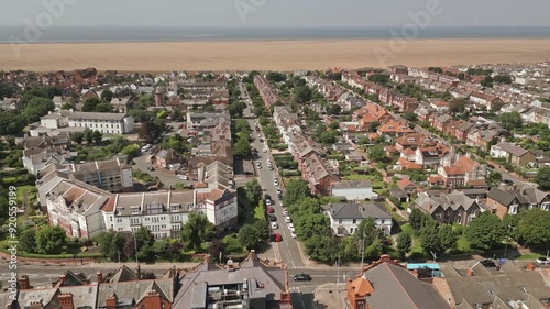 Aerial view of Hoylake village centre and beach, Wirral, Merseyside, England photo