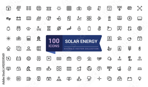 Solor energy icon set. Collection of ecology and energy with concepts like renewable energy. Pixel perfect, minimalistic web and UI icon. Outline icon collections.
