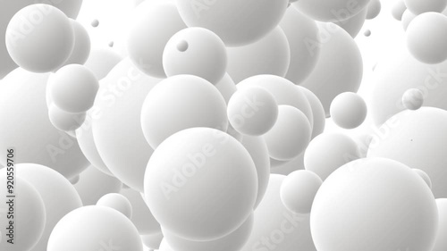 Animated white bubble spheres circle animation background, minimal background animation