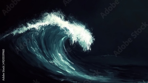 Fototapeta Naklejka Na Ścianę i Meble -  Abstract painting of a wave crashing in the ocean at night.