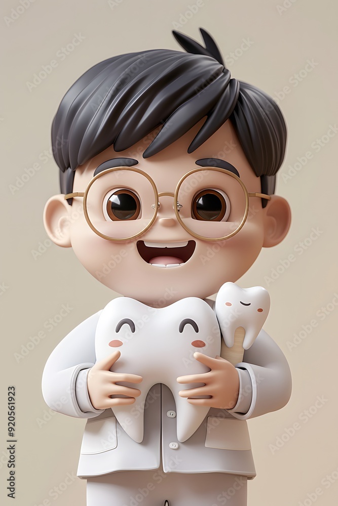 Adorable 3D character holding a tooth model, emphasizing the theme of dental health and care. This charming design showcases a friendly dentist promoting oral hygiene, making it a perfect addition for Adorable 3D character holding a tooth model, emphasizing the theme of dental health and care. This charming design showcases a friendly dentist promoting oral hygiene, making it a perfect addition for