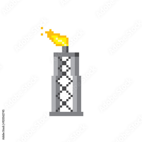 Gas extraction tower pixel art icon. Design for logo, web, mobile app, sticker, badges and patches. Video game sprite. 8-bit. Isolated vector illustration.
