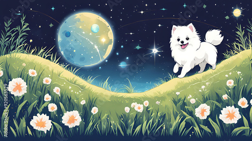 dog on the meadow at night