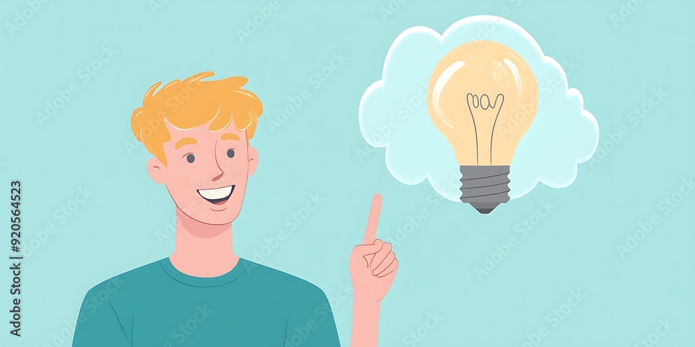 Happy man with an idea, light bulb above head. Happy man with an idea, light bulb above head.
