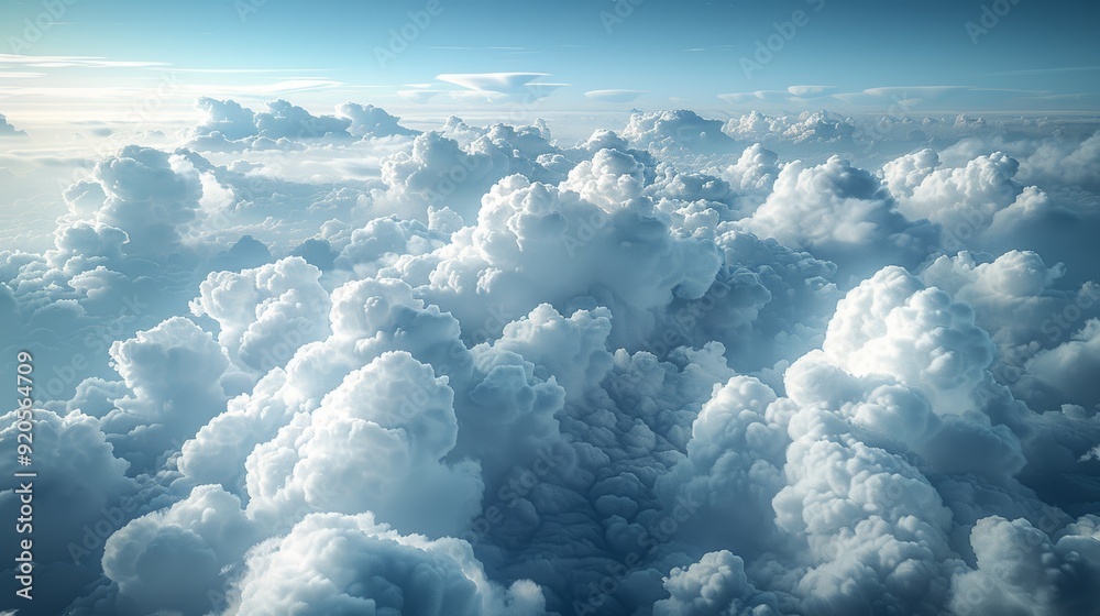 Naklejka premium Fluffy white clouds scattered across a bright blue sky during the afternoon