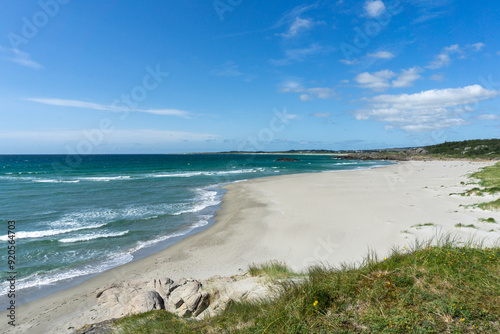 Fototapeta Naklejka Na Ścianę i Meble -  Ogna Sandy Beach and Blue Sea. Beautiful Coastline in Jæren, Rogaland, Norway.