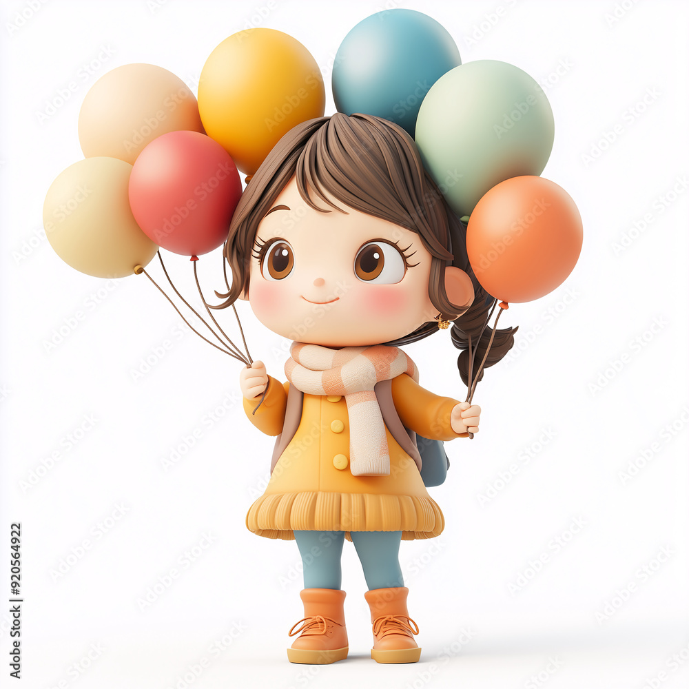 3D clay of a little girl with balloons isolated with white background 3D clay of a little girl with balloons isolated with white background