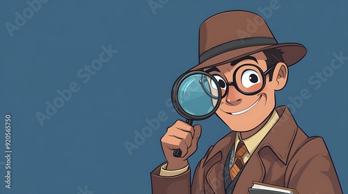 Cartoon illustration of a detective with a magnifying glass.