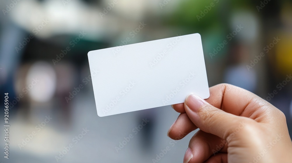 Blank Card Held Up Against a Blurred Background Blank Card Held Up Against a Blurred Background