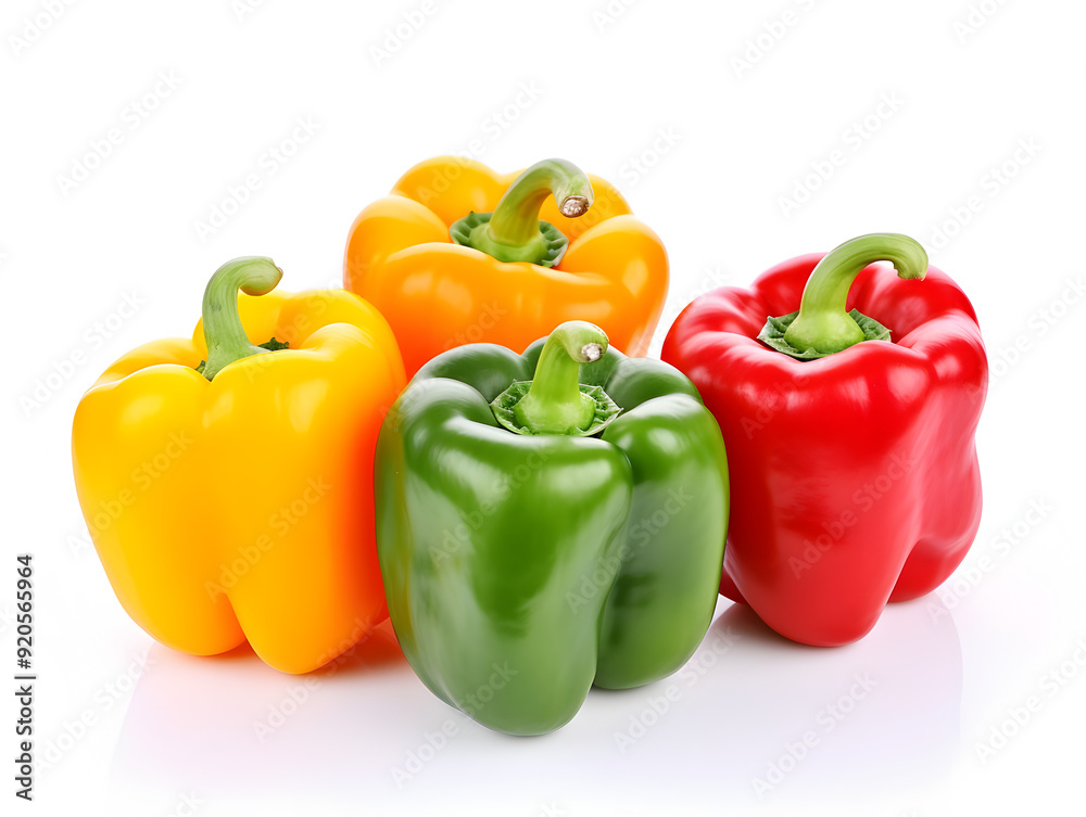 Fresh colorful ripe bell peppers on white background Fresh colorful ripe bell peppers on white background