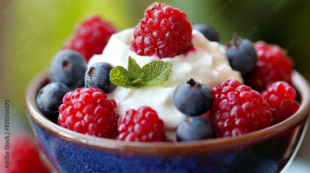 Fresh berries and greek yogurt for a nutritious breakfast Fresh berries and greek yogurt for a nutritious breakfast