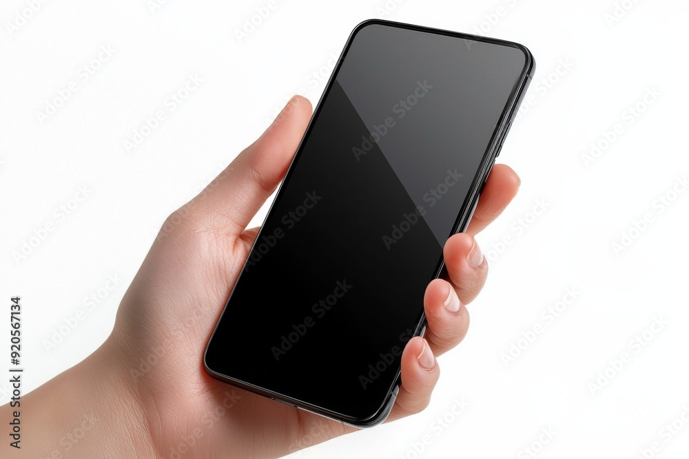 Blank Smartphone Mockup on Hand created with Generative AI Blank Smartphone Mockup on Hand created with Generative AI