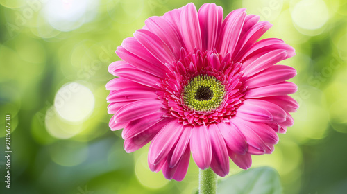 Close-up pink gerbera daisy with green bokeh background. ..
