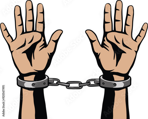Captured Hands Chained with Handcuff illustration
