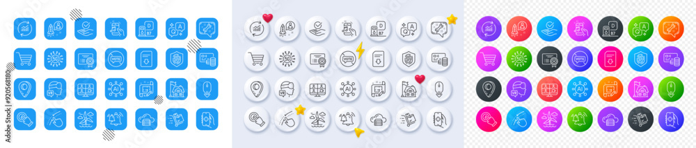 Music phone, Touchscreen gesture and Inventory cart line icons. Square, Gradient, Pin 3d buttons. AI, QA and map pin icons. Pack of Cloud server, Market sale, Fingerprint icon. Vector Music phone, Touchscreen gesture and Inventory cart line icons. Square, Gradient, Pin 3d buttons. AI, QA and map pin icons. Pack of Cloud server, Market sale, Fingerprint icon. Vector