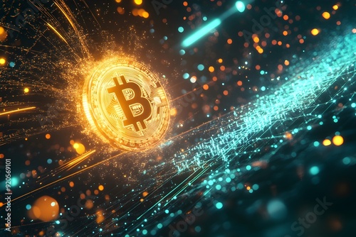 Bitcoin Embedded in a Futuristic Digital Landscape