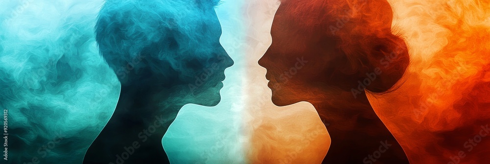 Two silhouettes blending into one Two silhouettes blending into one