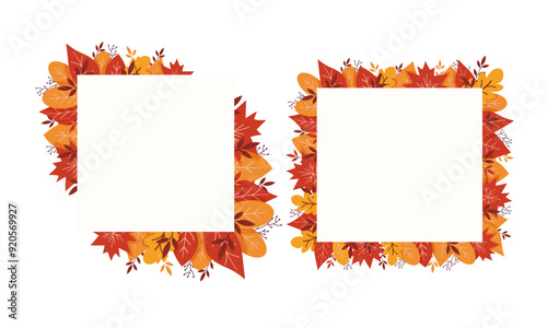 Vector banners set with autumn leaves. Design element for flyer, invitation, sesonal sale, wedding, festival.