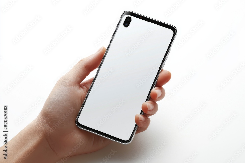 Blank Smartphone Mockup on Hand created with Generative AI
