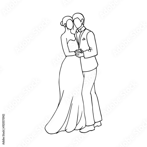 newlyweds slow dance or cuddle together - hand drawn sketch