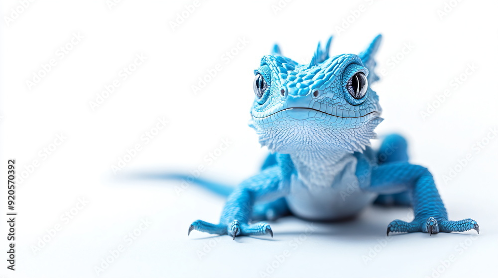 Fototapeta premium curious blue dragon isolated on white background with copy space 