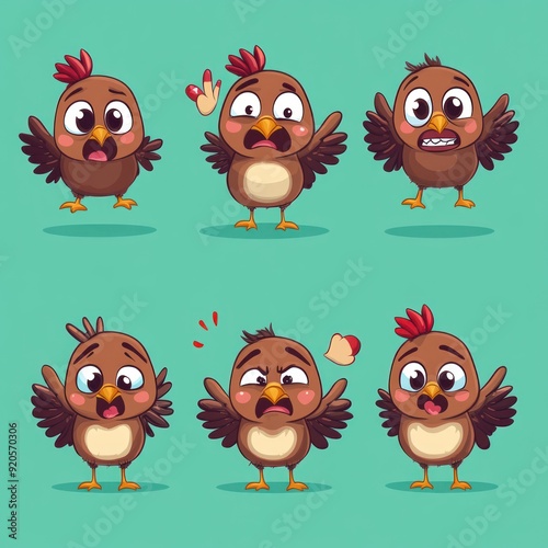 Wallpaper Mural Cute cartoon brown chick with different expressions. Torontodigital.ca