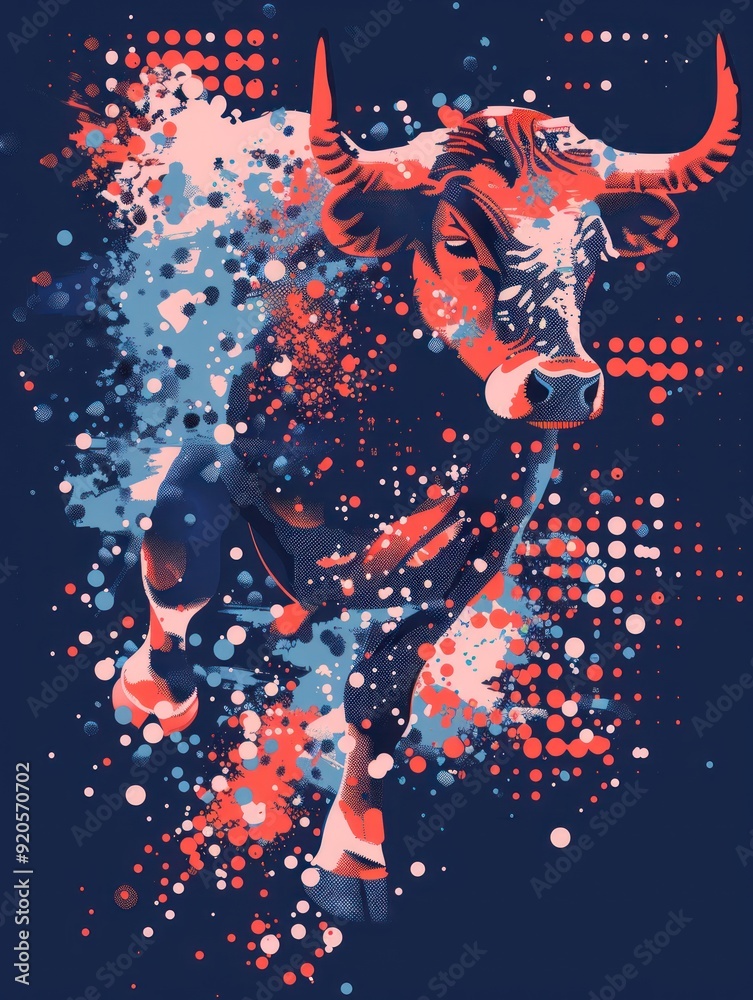 Naklejka premium Abstract bull with paint splatter background.