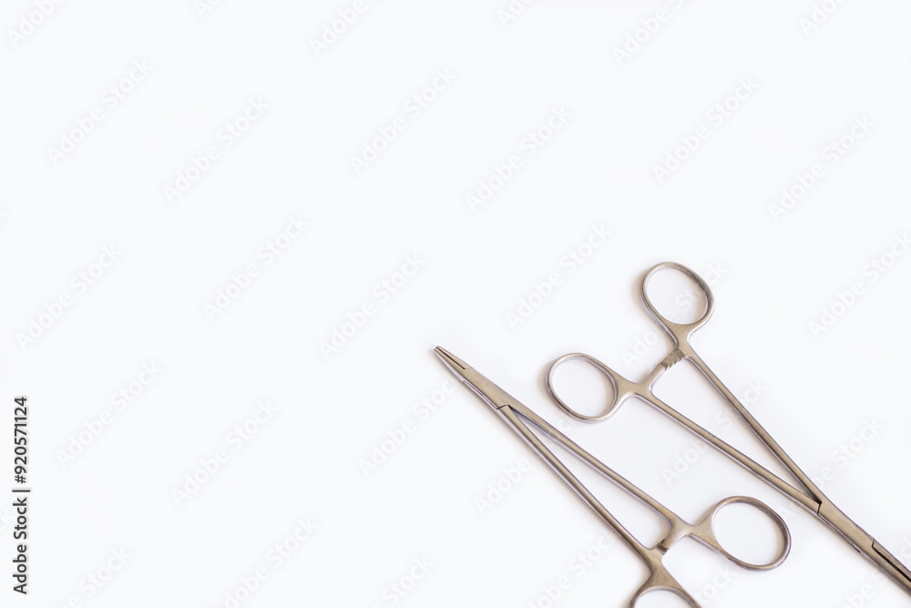 surgical instrument on white background, copy space surgical instrument on white background, copy space