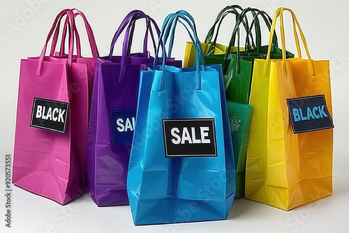 Colorful shopping bags with Black Friday sale labels photo