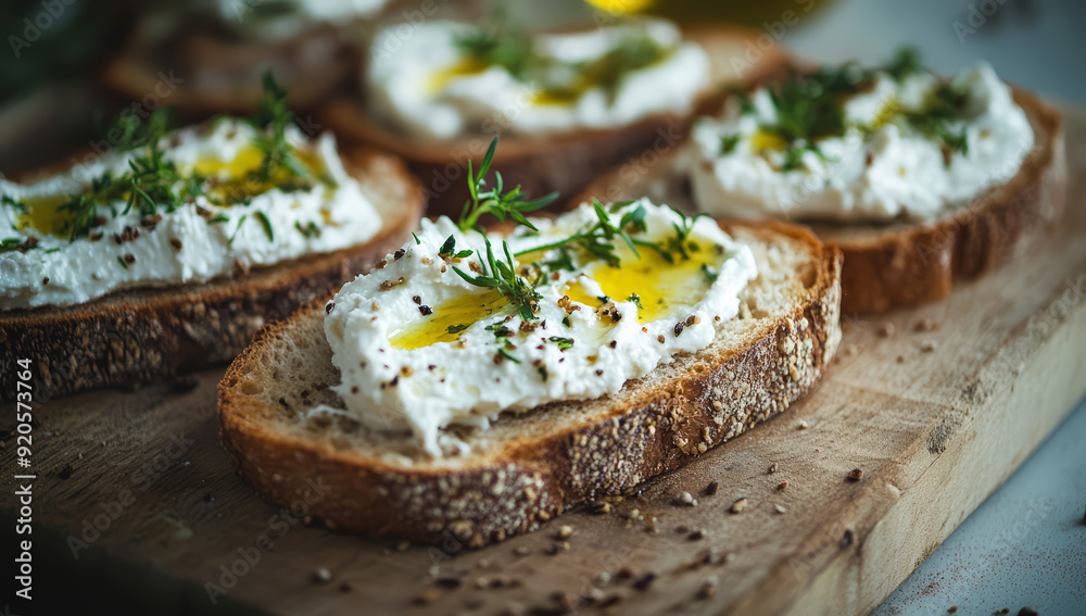 Slices of bread topped with the tangy mayo and olive oil Slices of bread topped with the tangy mayo and olive oil