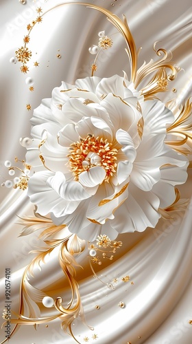 Fototapeta Naklejka Na Ścianę i Meble -  Golden flowers peony illustration background poster decoration painting