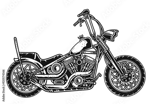 Illustration of vintage motorcycle line art style on white background