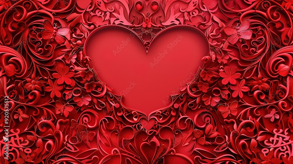 Elegant Red Paper Cuttings Adorn Romantic Love Greeting Card Background, Traditional Craftsmanship Meets Modern Sentiment Elegant Red Paper Cuttings Adorn Romantic Love Greeting Card Background, Traditional Craftsmanship Meets Modern Sentiment