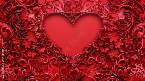 Elegant Red Paper Cuttings Adorn Romantic Love Greeting Card Background, Traditional Craftsmanship Meets Modern Sentiment