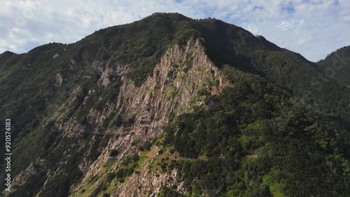 Pico do Arieiro to Pico Ruivo trek mysty landscape in Madeira island, Portugal photo