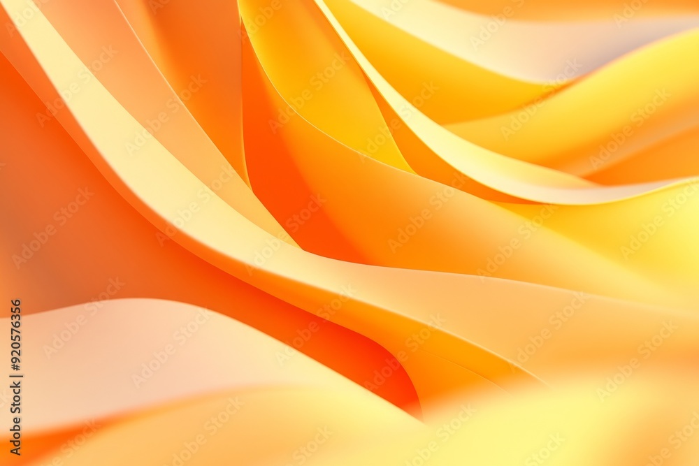 An abstract orange macro background, created using curved color paper and macro photography. The lines and shapes are curved and the colors are vivid.