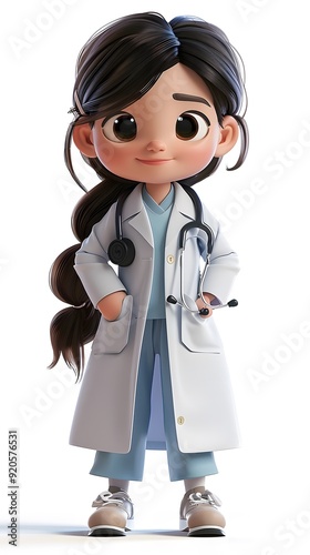 Charming 3D cute doctor character model, showcasing a friendly and approachable medical professional. This delightful design captures the essence of healthcare and compassion, making it an ideal addit photo