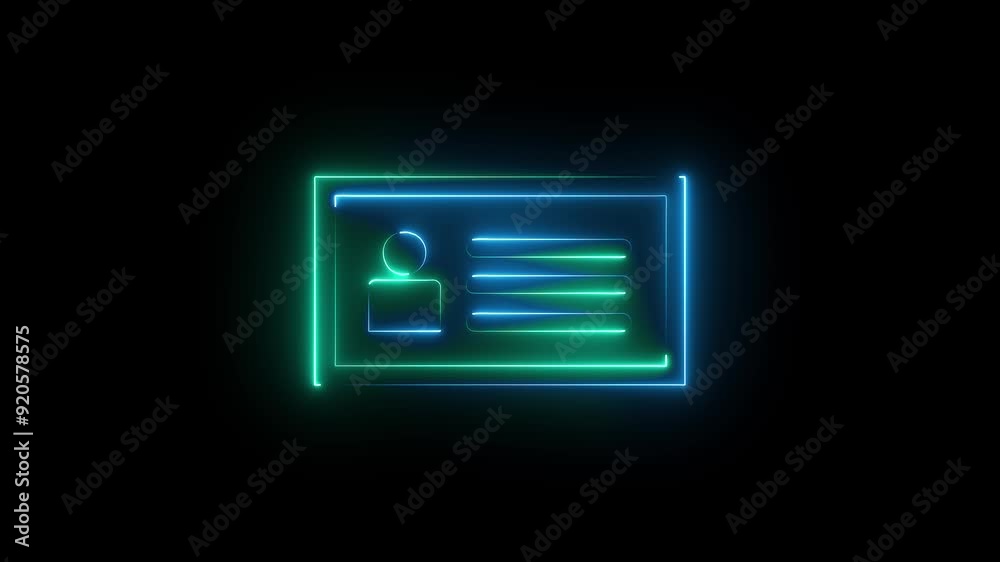 ID Card icon. Neon Identification card outline icon