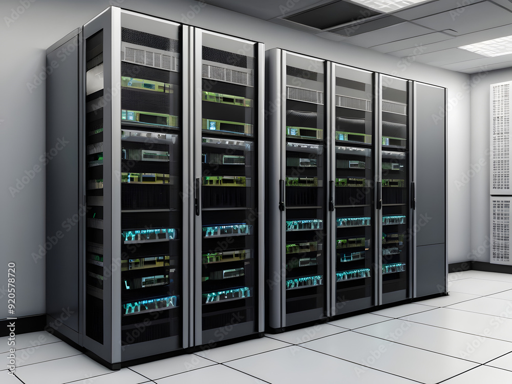 Servers racks walkthrough in Modern data center. Cloud computing datacenter server room. Cloud computing data storage 3d renderserver rack with servers,server rack with servers,server rack in a center Servers racks walkthrough in Modern data center. Cloud computing datacenter server room. Cloud computing data storage 3d renderserver rack with servers,server rack with servers,server rack in a center
