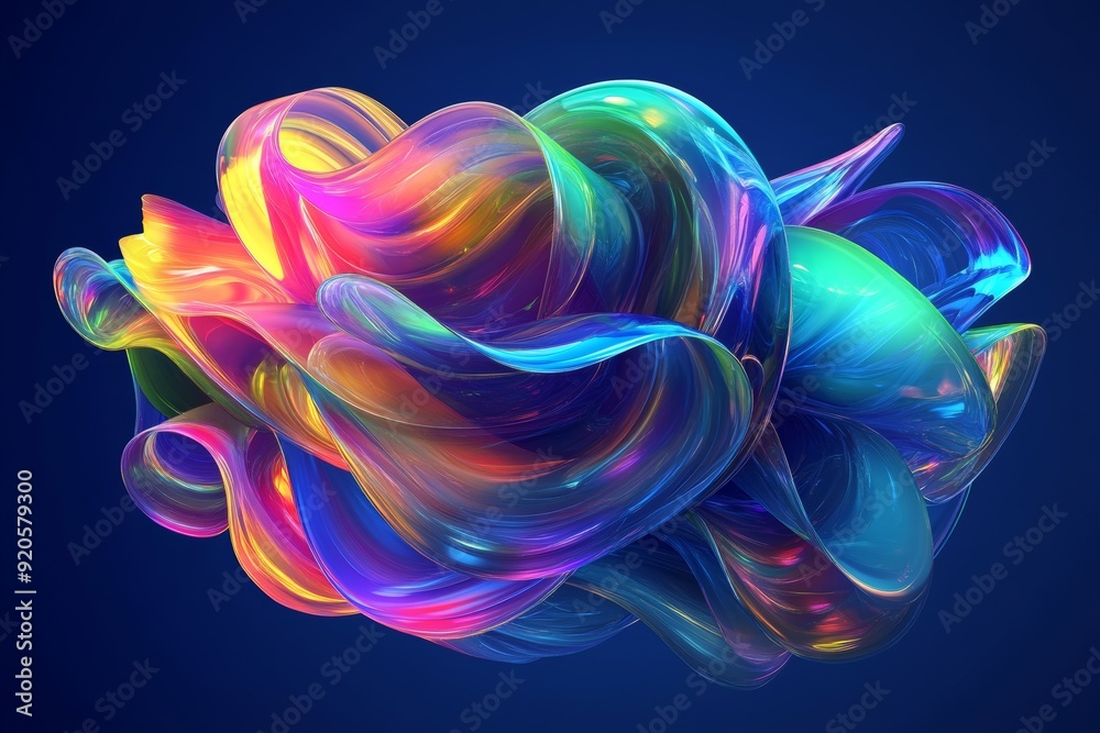 An abstract neon wallpaper with a fantastic curvy shape, layers and folds.