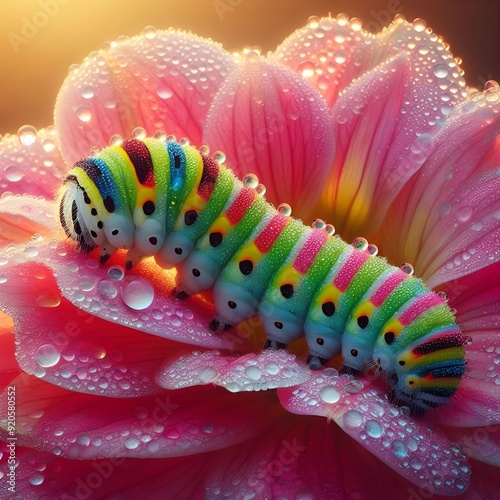 rainbow caterpillar on a flower 006 photo